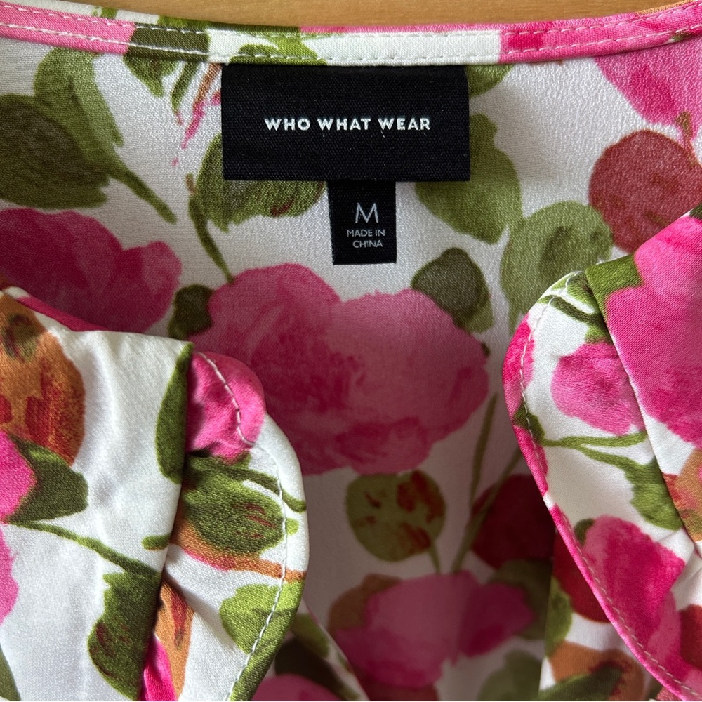 Who What Wear Floral Long Sleeve Mini Dress with Ruffle Collar - Picture 3 of 13